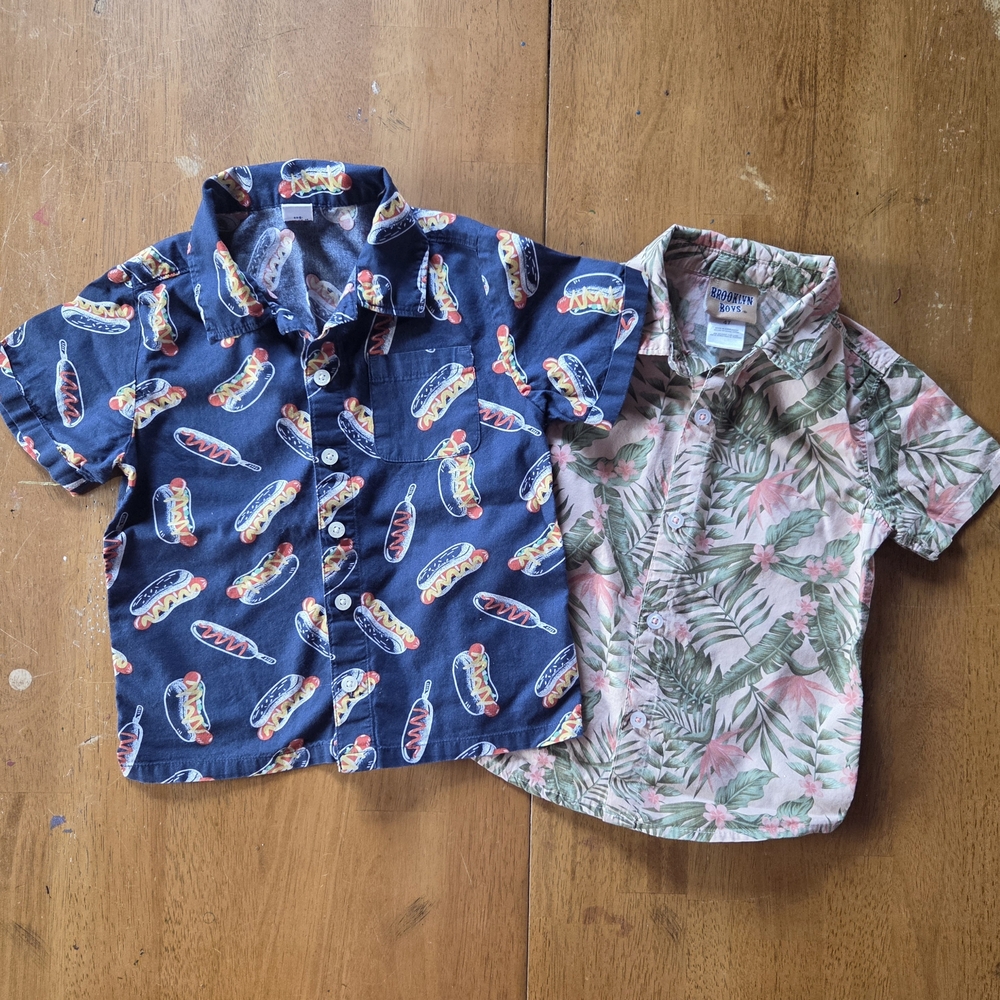 Old Navy Kids' Button-Down Shirt Set - Blue Skateboard & Pink Leaf